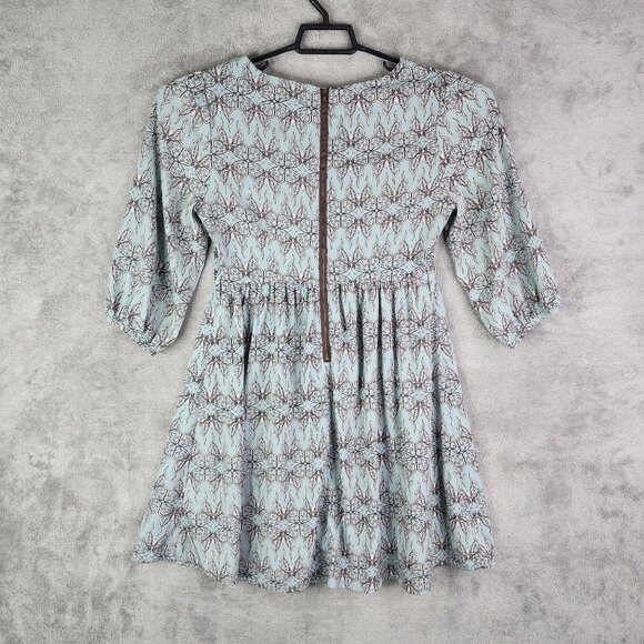 Women's Ya Los Angeles Boho Blue & Brown Floral Print Dress 3/4 Sleeves Size M - Picture 8 of 12